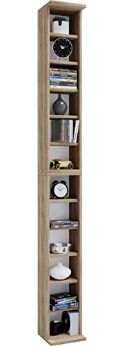 VCM Holzregal Bigol Sonoma-Eiche | Platzsparender CD Schrank für 204 CDs oder 72 DVDs - Standregal mit elegantem Holzdesign, bietet optimalen Stauraum für Ihre Sammlung und passt perfekt in jedes Wohnzimmer.