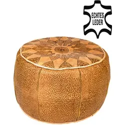 Marrakesch Pouf aus Leder Balsam - Handgefertigtes Sitzkissen - Poufs aus Leder, handgefertigt in Marokko, mit recycelter Baumwollfüllung für nachhaltigen Komfort und einzigartigen Stil.