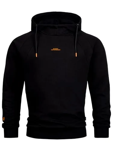 Indicode Herren INVir Sweatshirt mit Schalkragen und Kapuze - Kapuzenpullover für Männer in Schwarz, Größe L - Kapuzenpullover mit verstellbarer Kapuze und breiten Rippbündchen für optimalen Sitz und Formstabilität. Hochwertige Materialien für einen modernen Look und angenehmen Tragekomfort.