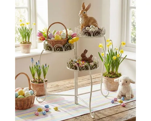 Ambiente Haus Blumenhocker 3er Blumenständer - klappbar Antikweiß - Pflanzenkästen & Spaliere, klappbares Design für platzsparende Aufbewahrung und stilvolle Präsentation Ihrer Pflanzen.