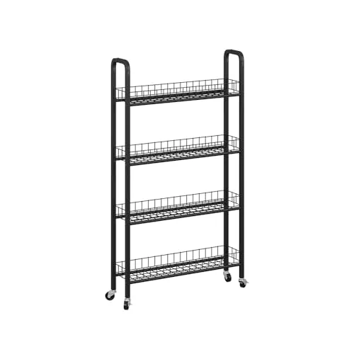 Vicco Rollregal Rolivo, Schwarz, 58 x 15 cm mit 4 Fächern - Praktisches Rollregal mit 4 Fächern für vielseitigen Stauraum. Ideal für schmale Nischen, bietet modernes Design und hochwertige Materialien für eine stilvolle Ergänzung in jedem Raum.