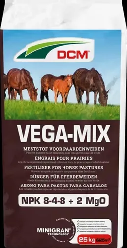 Cuxin DCM Vega-Mix 25kg - Organisch-mineralischer NPK-Dünger für Pferdeweiden und Gemüse mit idealer Stickstoffzusammensetzung für gleichmäßiges Wachstum. Langzeitwirkung bis zu 100 Tage und tiefgrüne Blätter durch Magnesium.