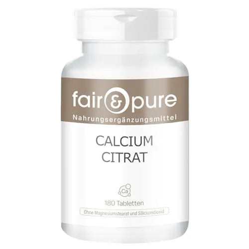 Fair & Pure Calciumcitrat mit 300mg Calcium pro Tablette, 180 Stück, Nahrungsergänzungsmittel vegan ohne Magnesiumstearat, in Deutschland hergestellt