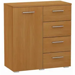 Matkam Möbel Kommode aus Erle, 80x84.5x35 cm - Kommode aus robustem Holzwerkstoff mit 1 Türfach und 4 Schubladen für optimalen Stauraum. Ideal für Wohnzimmer, Diele oder Schlafzimmer – kratzfest und einfach zu montieren.