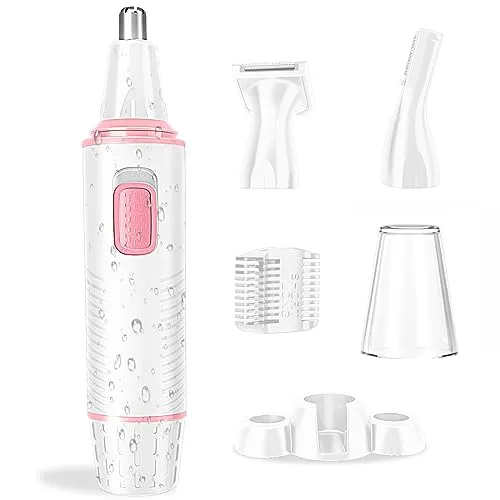 Nasenhaartrimmer, USB Wiederaufladbar Nasenhaarschneider 3 in 1 Set Ohrhaarschneider mit Doppelschneideklingen, Professioneller schmerzfreier Augenbrauen und esichtshaartrimmer, Weiß