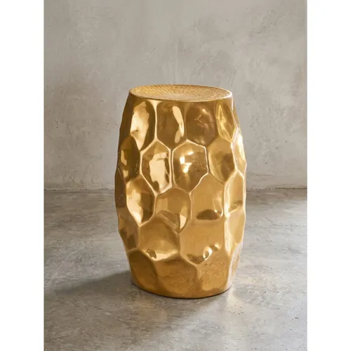 Beistelltisch Aluminium Orientalisch Rund Hammerschlag, Gold 30x29x47 cm