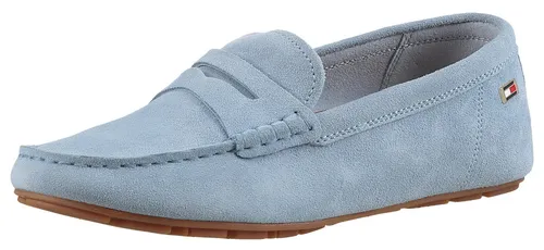 Tommy Hilfiger FLAG SOFT SUEDE DRIVER LOAFER Slipper, Schlupfschuh, Bequemschuh, Mokassin, Flats mit modischen Zierriegel