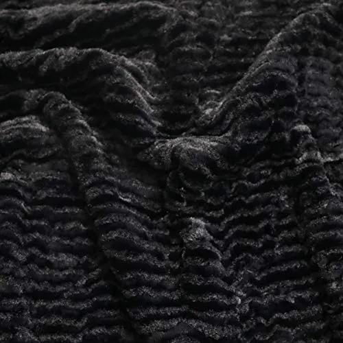 TOLKO 50cm Kunstfell schwarz Meterware | Fellimitat für Kunstfelldecke Stuhlauflage Bezug Polsterstoff Kostüm Jacke Rock Fellstoff Kunstpelz Stoff zum Nähen Polstern Beziehen (Wellen Optik)