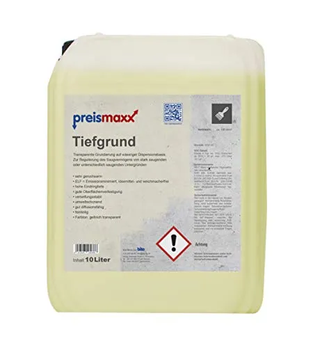 Preismaxx Tiefgrund, 10 Liter, gebrauchsfertig, Universal-Grundierung für alle saugenden Untergründe innen und außen Tiefengrund 10l