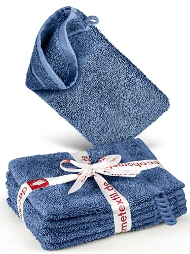 DecoHomeTextil Handtuch-Set 6 Waschlappen 15 x 21 cm in Blau aus 100% Baumwolle, hochwertig, kuschelweich und saugstark