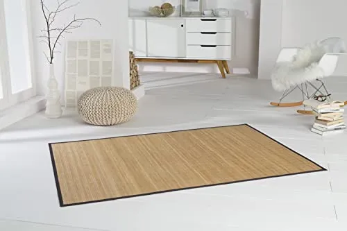 DE-COmmerce Bambusteppich HIGHQ Bambusmatte Läufer mit Bordüre rutschfest 70x140 cm