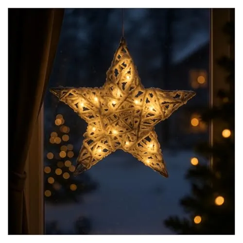 com-four® Künstlicher LED Weihnachtsstern beschneit, winterlicher Türkranz weiß mit Beleuchtung und Timer, Dekostern mit 10 warmweißen LEDs, Weihnachtsdeko (01 Stück - Weiß - Stern 30cm)