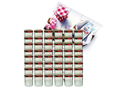 48er Set Sturzglas 350 ml - Einmachglas mit Deckel und Rezeptheft - Vorratsgläser für Marmelade und Konserven, inklusive Rezeptheft und Twist-Off Deckeln. Ideal zum Einkochen und luftdichten Verschließen von Lebensmitteln, um bis zu 3 Jahre frisch zu halten.