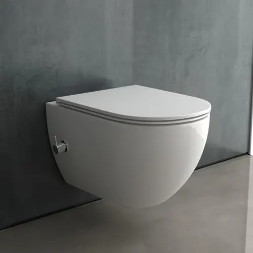 Alpenberger Wand WC Spülrandlos | Dusch WC Set mit Softclose - Einteilige Toilette mit hängendem Design für modernen Look und Platzersparnis. Hygienische Nano-Beschichtung und integrierte Armatur für komfortable Reinigung.