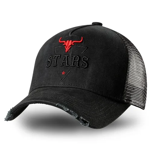 STARS & STRIPES Western-Mode Trucker Cap Stars Black - Baseball Caps für Herren mit stilvoller Bestickung und atmungsaktivem Mesh-Einsatz – ideal für Western-Fans und Outdoor-Aktivitäten.