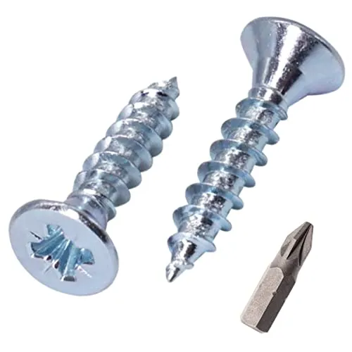 SKIR'CO (500 Stück) Verzinkter Stahl 4,0 x 25 mm Silberholzschrauben, Pozidriv Senkkopf, Spanplattenschrauben, PZ Vollgewinde (500, 4,0 x 25 mm)