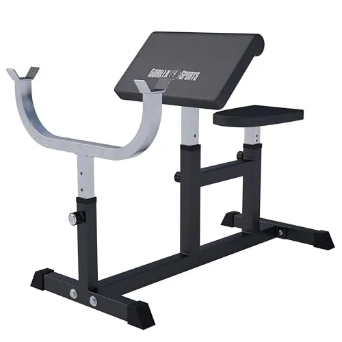 GORILLA SPORTS Hantelbank Curlbank - 5-fach verstellbar für bis zu 200 kg - Hantelbänke mit stabiler Konstruktion und rutschfesten Füßen, ideal für isoliertes Bizepstraining und Kraftübungen. Fünf Höhenverstellungen für maximalen Komfort.