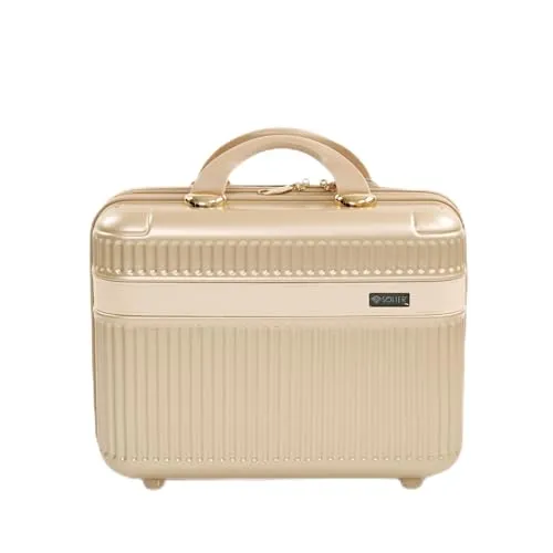 Solier Beauty Case – Kosmetikkoffer mit ABS-Hartschale, Tragegriff und Organizer – Kompakter Schminkkoffer für Reisen (Gold, 12')