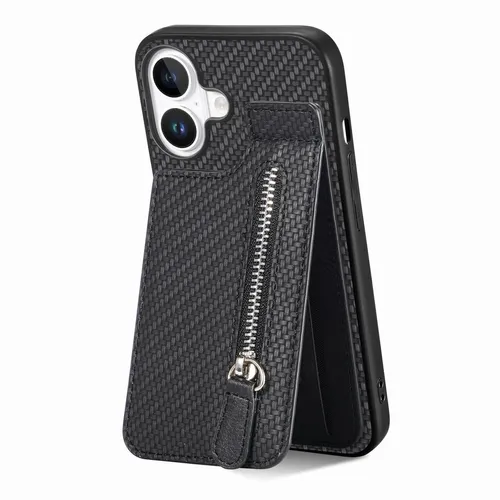 Kunstleder Hülle für Apple iPhone 17 Reißverschlussfach & Kartenhalter Schwarz