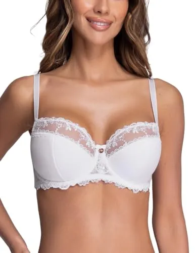 AVA Damen Bügel BH mit Stickerei und Schleife, Weiß, Größe 70G