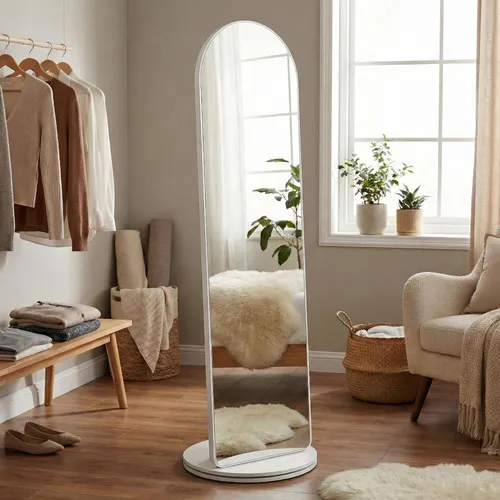 SONGMICS 360° drehbarer Spiegel mit Haken und Ablagen – Standspiegel für Wohnzimmer und Schlafzimmer - Vielseitiger Standspiegel mit drehbarem Design und praktischen Ablagen für mehr Ordnung. Ideal für Schlafzimmer, Flur oder Ankleidezimmer. Hochwertige Materialien garantieren Stabilität und Sicherheit im Alltag.