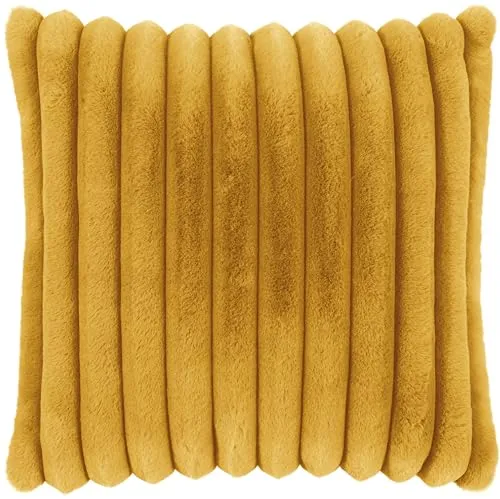 MAGMA Raya Kissenhülle/Kissenbezug aus Fellimitat - 100% Polyester, bis 30 Grad waschbar, 45x45cm, senf