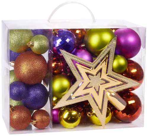 BRUBAKER Weihnachtsbaumkugel 50-teiliges Weihnachtskugel-Set mit Baumspitze, Christbaumschmuck aus Kunststoff, Weihnachtsdekoration edel und robust