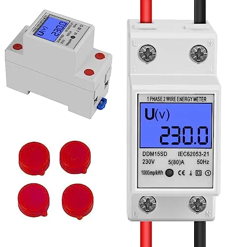 Teklemon Stromzähler Hutschiene, Digitale Stromzähler Wechselstromzähler Hutschiene mit LCD Bildschirm, KWh Zähler 5(80) A 1 phasiger 2 Poliger 2P DIN Schienen Stromzähler