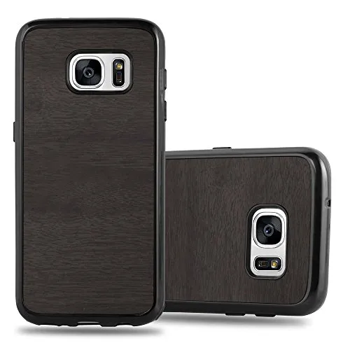 Cadorabo Hülle kompatibel mit Samsung Galaxy S7 Schutzhülle TPU Silikon Case Wooden Design Slim Kratzfest Weiche Gummi mit Rundumschutz Case Hülle für Galaxy S7 in Schwarz