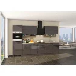 Küchenblock Neapel 320 cm grau hochglanz mit Geräten
