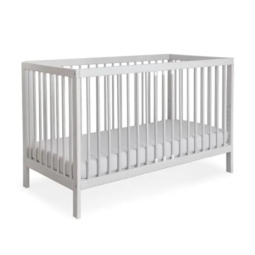 Ehrenkind® Babybett PUR 140x70 aus Buchenholz | Hellgrau | Kinderbett 9-Fach höhenverstellbar mit entnehmbaren Stangen | Baby Bett