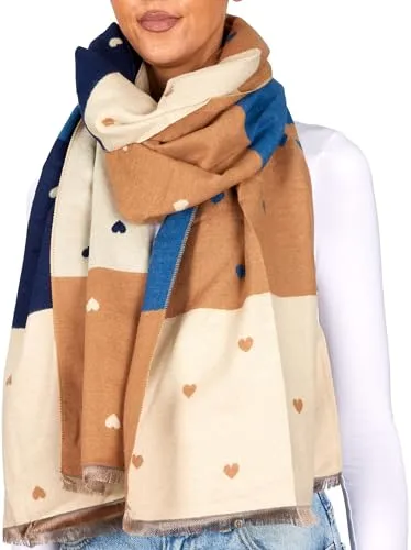 BRUBAKER Cashmirillo Damen Schal mit Herz Muster in beige von BRUBAKER