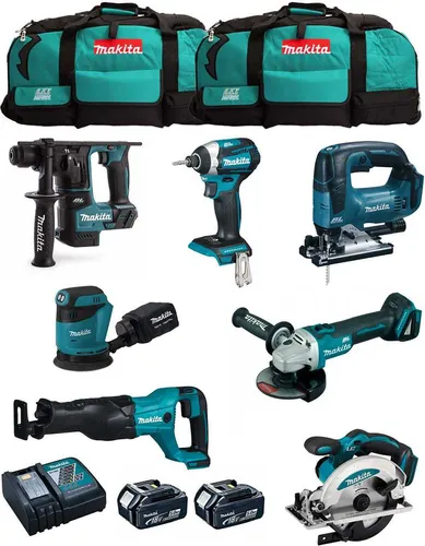 MAKITA Kit MK704 (DHR171 + DGA504 + DTD154 + DJR186 + DJV182 + DSS610 + DBO180 + 2 x 5,0 Ah + DC18RC + 2 x LXT600)