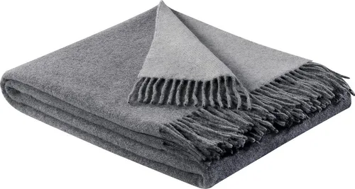 Biederlack Cashmere-Plaid im Doubleface-Look - Kuscheldecke aus 80% Wolle und 20% Kaschmir, grau/silberfarben, 150 cm x 200 cm, OEKO-TEX® zertifiziert, ideal für gemütliche Abende und ein stilvolles Zuhause.