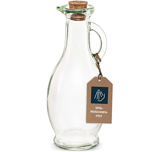 Leere Glasflasche/Ölflasche zum Befüllen, 250 ml Karaffe mit Korken, für Öl, Essig, Wein, Liköre zu Mahlzeiten oder Sahne & Milch zum Kaffee, 1 Stück