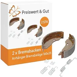 2x Bremsbackensatz 160x35 Anhänger Bremsbeläge inkl. 8 Bremsbacken, Federn & Haltebleche – kompatibel für AL-KO 1635/1636/1637