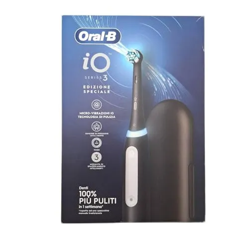 Oral-B Wiederaufladbare elektrische Zahnbürste iO 3 Schwarz, 1 Ersatzkopf, 1 Reiseetui + Zahnpasta Pro-Science Advanced Regeneriert Nagellack tägliche Reinigung 75 ml. 1 Zahnbürste
