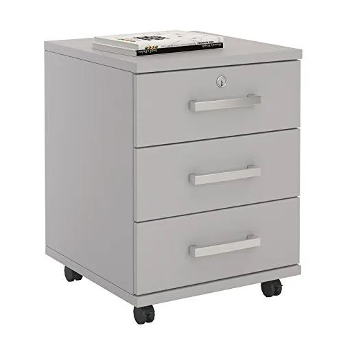 Rollcontainer VANCOUVER, lichtgrau, abschließbar mit 3 Schubladen - Schubladenboxen mit 3 Schubladen, abschließbar für vertrauliche Dokumente, leicht verschiebbar und kratzfest, ideal für jedes Büro oder Home Office.