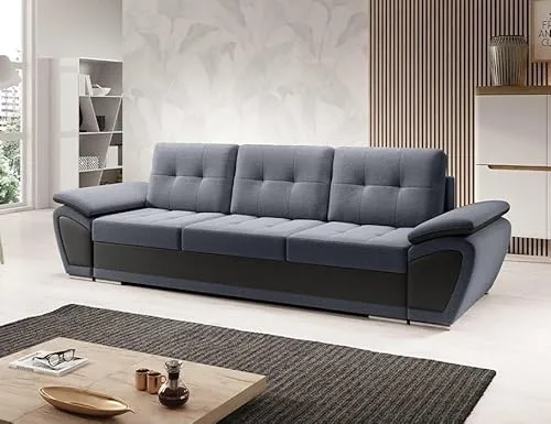 MODERNO Enzo 3-Sitzer Sofa mit Schlaffunktion Couch Schlafsofa mit Bettkasten Schlafcouch Moderne Möbel ins Wohnzimmer Sofagarnituren Veloursstoff Steppsofa Graphit Schwarz