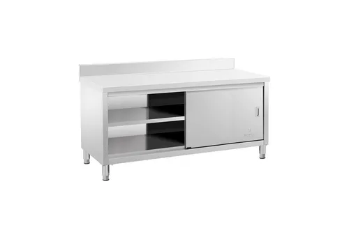 Royal Catering Edelstahl-Arbeitsschrank - ECO - 180 x 70 cm - Edelstahlmöbel für Profiküchen, bis zu 600 kg Tragkraft und mit praktischen Schiebetüren für platzsparende Aufbewahrung.