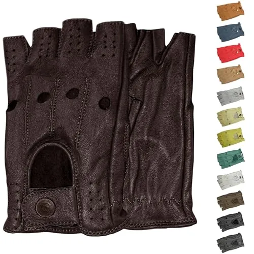 German Wear Halbfinger Autofahrer-Handschuhe aus Leder, Dunkelbraun, Größe XL