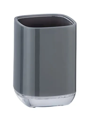 WENKO Zahnputzbecher Masone, Zahnbecher zur Aufbewahrung von Zahnbürsten & Zahnpasta, aus hochwertigem, schwerem Kunststoff, BPA-frei, 7,5 x 10,5 x 7,5 cm, 2-Komponenten-Optik in Grau/Transparent