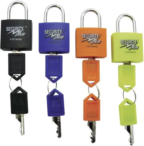 Security Plus V 22-4 Vorhängeschloss 4er Set Neongelb, Blau, Orange, Schwarz Schlüsselschloss