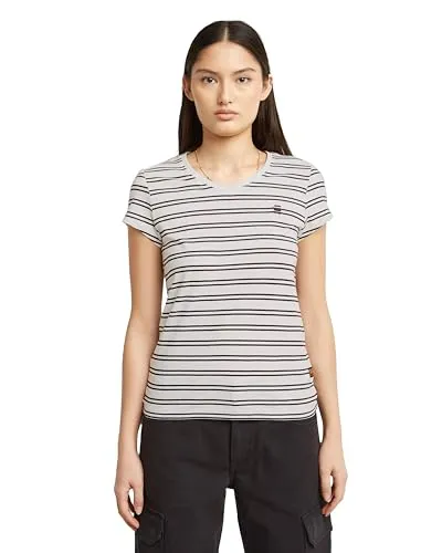 G-STAR Eyben V-Shirt für Damen, Gr. L - Stylisches V-Shirt in milk und maroon double stripe. Aus 100% Baumwolle, atmungsaktiv und pflegeleicht, perfekt für einen komfortablen Look.