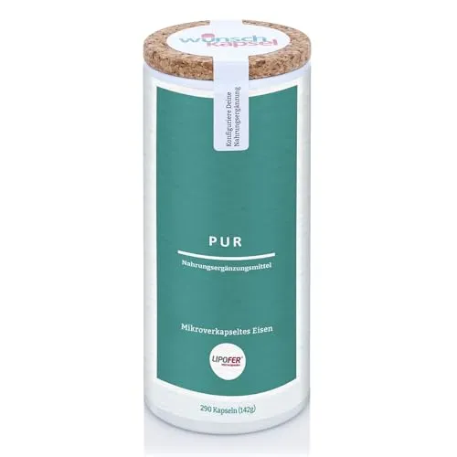 Lipofer Pur, 20 mg Eisen als innovatives mikroverkapseltes Eisen-Pyrophosphat, optimierte Verträglichkeit und Bioverfügbarkeit. 290 vegane Kapseln aus deutscher Manufaktur