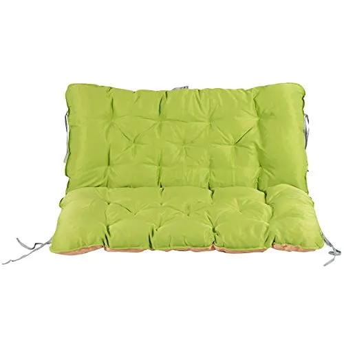 AMBIENTE HOME Auflage mit Rückenteil Sitz und Rückenkissen mit Bänder Polsterauflage Bankauflage Wendeauflage, grün/beige, ca. 100 x 98 x 10 cm