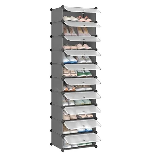 SONGMICS Schuhregal mit 10 Fächern – Platz für 20-30 Paar Schuhe, Grau - Schuhregal mit 10 Fächern, ideal für die platzsparende Aufbewahrung von 20-30 Paar Schuhen. Modernes Design und einfache Selbstmontage. Perfekt für jedes Zuhause!