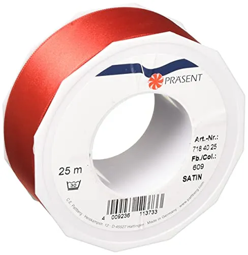 PRÄSENT C.E. Pattberg Satin rot, 25 m Satinband zum Einpacken von Geschenken, 40 mm Breite, Geschenkband zum Dekorieren & Basteln, Dekoband, Anlass