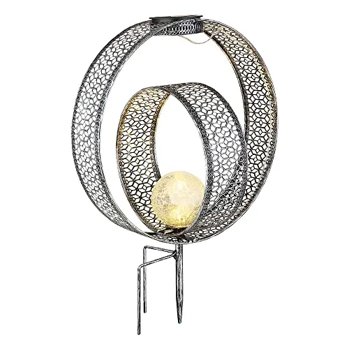 Orientalische Solarlampe Kugel für Garten – Dekoleuchte aus Crackle Glas - Elegante Gartendeko mit spritzwassergeschütztem Crackle-Glas und Metall. Die Solarlampe leuchtet ca. 6-8 Stunden und bringt stimmungsvolles Licht in Ihren Außenbereich.