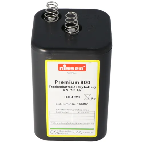 Nissen Premium 800 4R25 Batterie 6 Volt max. 9000mAh Kapazität, Trockenbatterie 